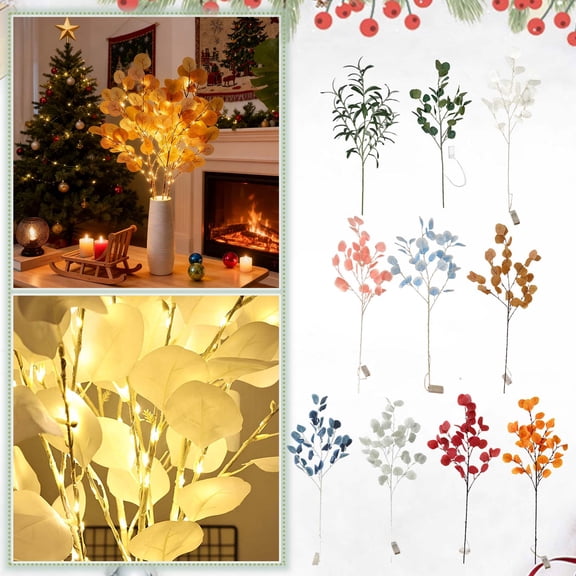 33.46in Navy Blue Lighted Leaf Stems Decor Branches, Battery Operated Twinkling Spirit Tree for Vases Home Decoration