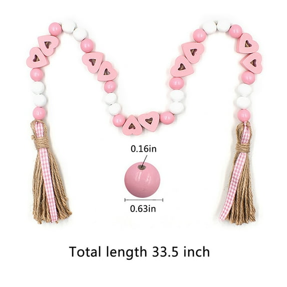 33.46inValentine's Day Wood Beads Garland,Colorful Beads String Tiered Tray Decorations,Valentine's Day Tassel Beads Garland Farmhouse Rustic Beads Decor,Hanging Wooden Love Heart Ornaments