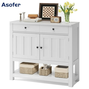 33.5" Farmhouse Buffet Sideboard Cabinet with 2 Drawers & 2 Door & Open Shelf, Coffee Bar for Kitchen, Dining Room, Living Room, White