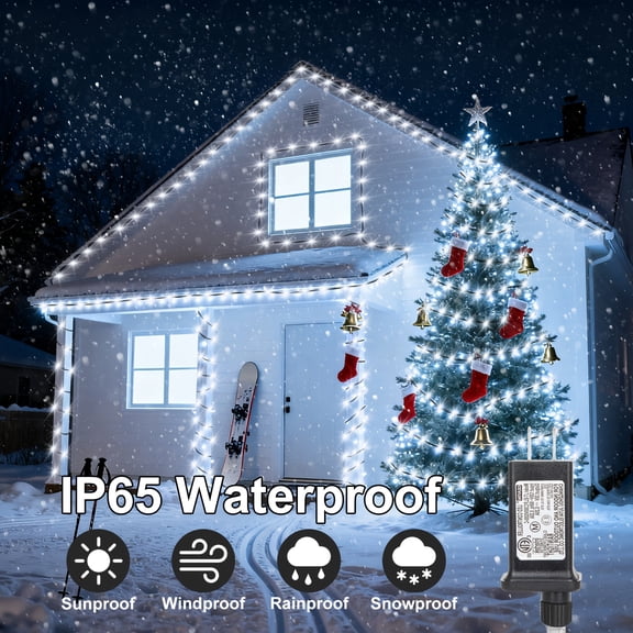 33.5-Foot 300LED F5 Ice Bar Lights | Christmas Decorations with 8 Selectable Modes and Timer, Ideal for Parties, Yard, Bushes, Lawn & Backyard Garden, Warm White/Cool White, Plug Powered