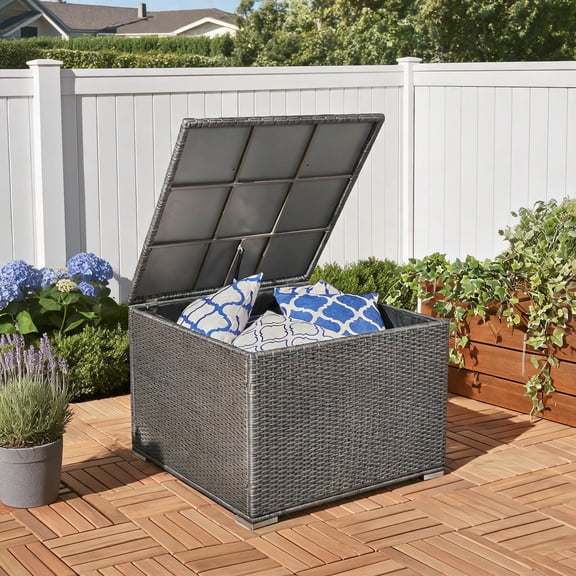 33.5 Inch 2-Seat Hidden Storage Bench, Neutral Gray Rattan for Indoor and Outdoor Use