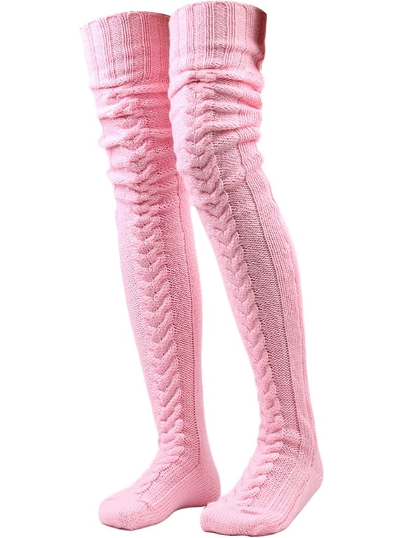 33.5 Inch Wool Knit Thigh High Socks, Warm Over the Knee Socks Long Leg Warmers for Women