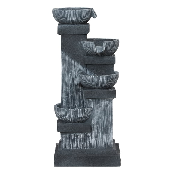 33.5" Outdoor Water Fountain, 4-Tier Resin Waterfall with LED Lights & Pump
