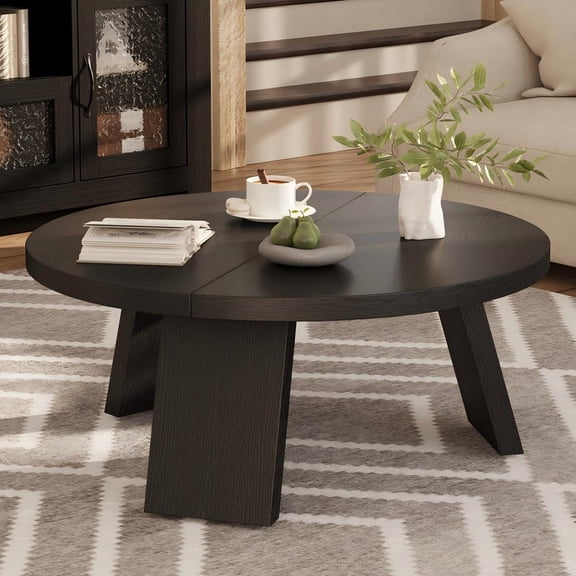 33.5" Round Coffee Table, Modern Circle Center Table with Inclined Legs, Accent Cocktail Tables for Living Room, Bedroom, Easy Assembly, Black