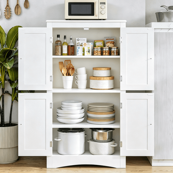 Asofer 43" H Kitchen Pantry Storage Cabinet with Adjustable Shelves, Food Pantry Cabinet with Magnetic Doors for Kitchen, Living Room, Dinning Room