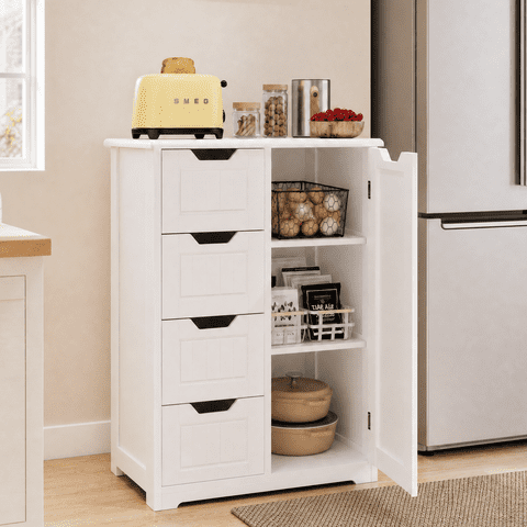 Asofer Kitchen Pantry Storage Cabinet with 4 Drawers for Kitchen, Living Room,White