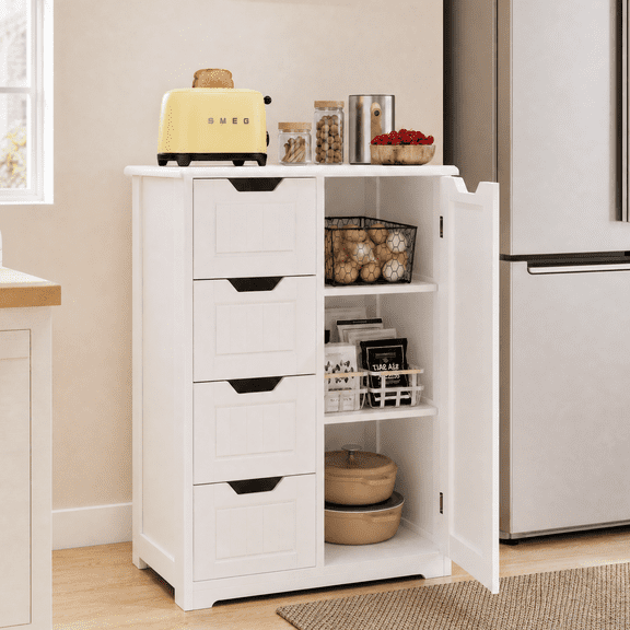 Asofer Kitchen Pantry Storage Cabinet with 4 Drawers for Kitchen, Living Room,White