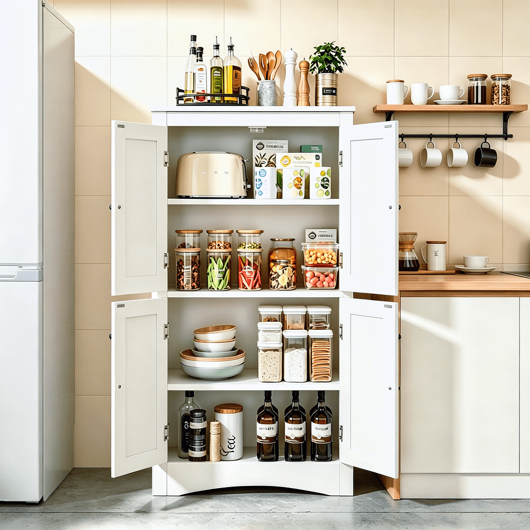 Asofer 43" H Kitchen Pantry Storage Cabinet with Adjustable Shelves for Kitchen, Living Room,White