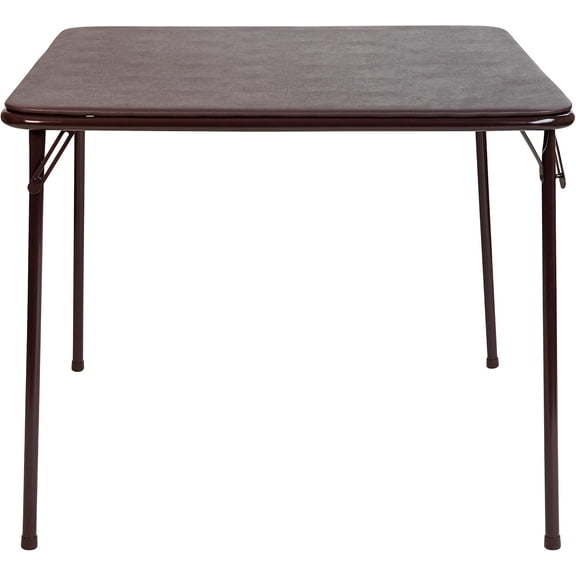 33.5" Square Folding Card Table, Brown - Padded Vinyl Top, Portable Multipurpose Game Table for 4 Players