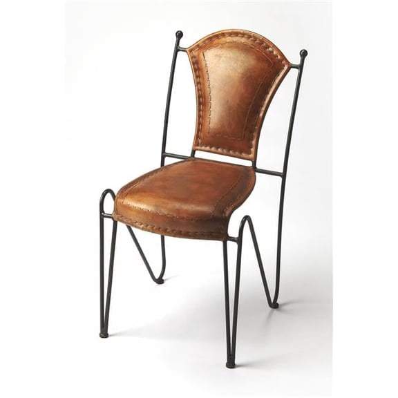 33.5 x 18 x 18 in. Modern Rustic Medium Brown Iron & Leather Side Chair