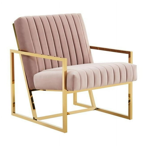 33.5 x 30 x 32 in. Montgomery Velvet Pinstripe Design Accent Armchair with Gold Frame, Pink