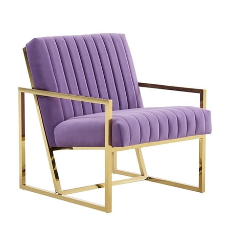 33.5 x 30 x 32 in. Montgomery Velvet Pinstripe Design Accent Armchair with Gold Frame, Purple