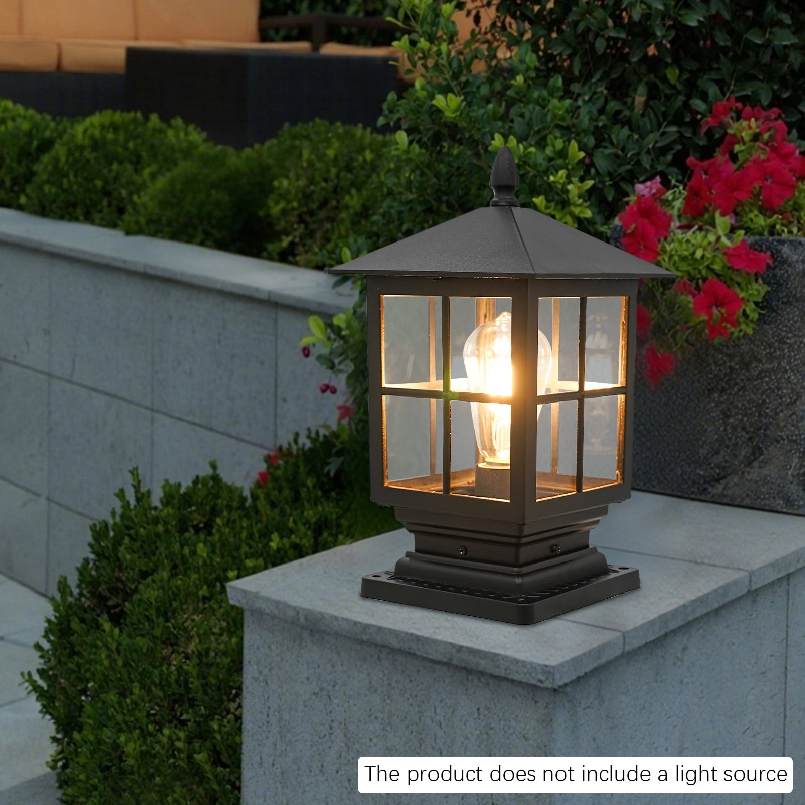 13.19in Retro Black&Clear Aluminum Alloy Post Light Outdoor Post Lantern Bedrooms Living Rooms Cafes Stores
