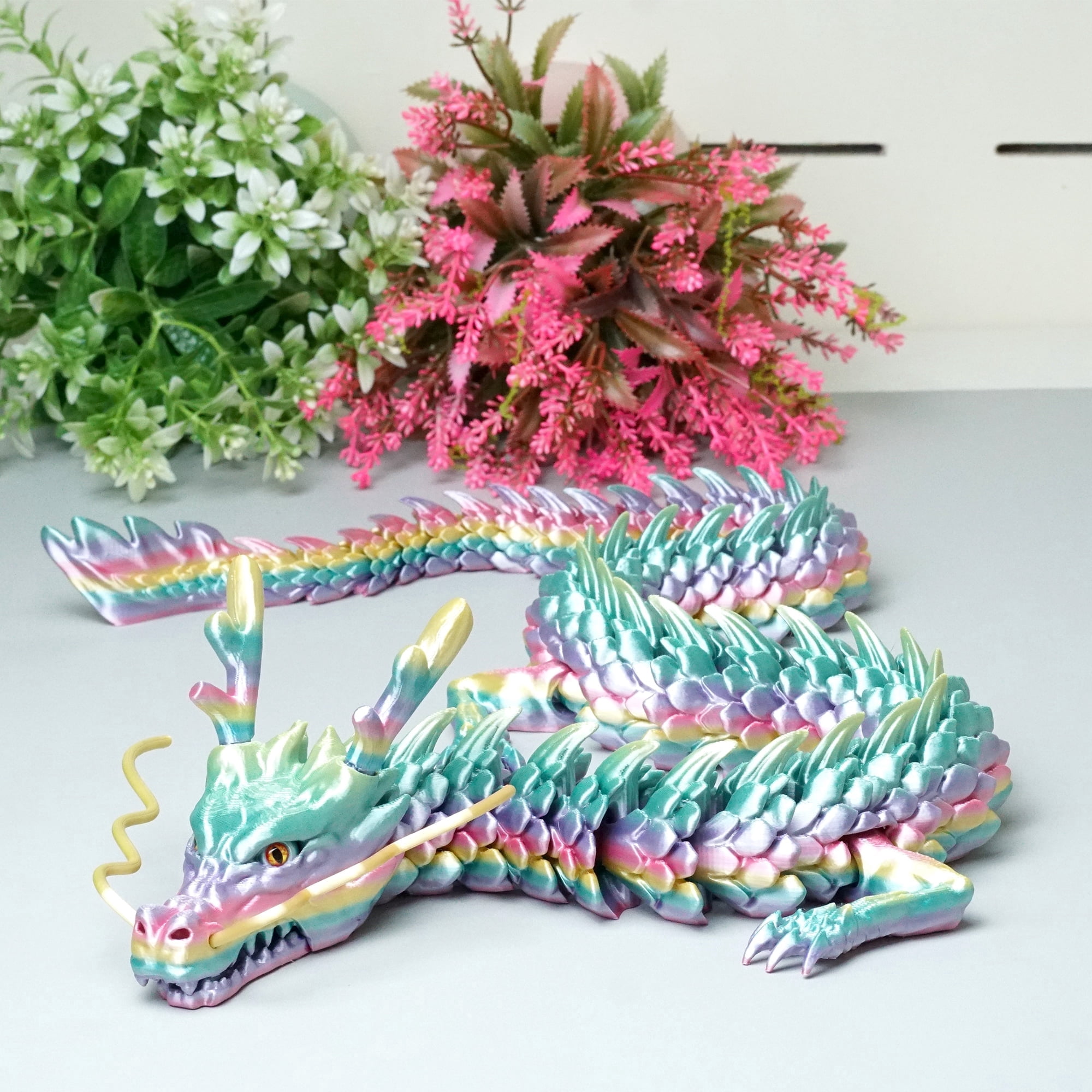 33.5inch 3D Printed dragon,Flexible Joint Animal lacertid Figurines,Realistic Eyes, Home Office Decor,Fidget Toy for Adults Teens Boy Festival Gifts