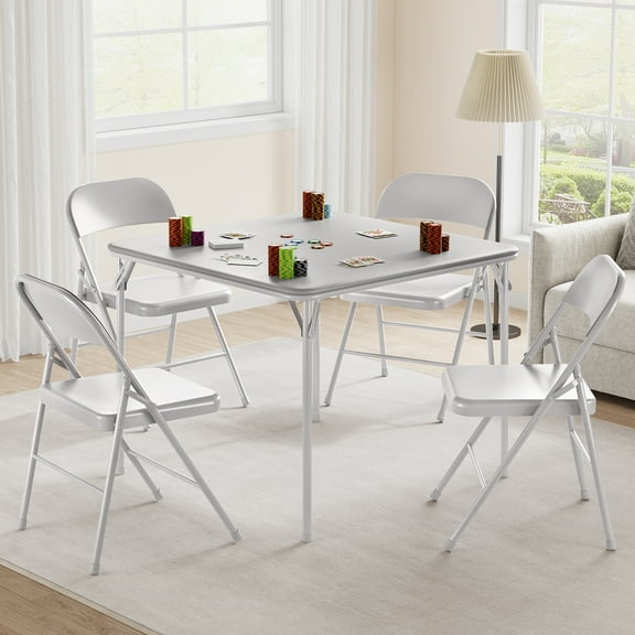 33.6 Inch Folding Square Table, Portable Foldable Table for 4 People with Upholstered Top and Collapsible Metal Legs, Gray, for Dining, Card Games, Parties and Indoor or Outdoor Use