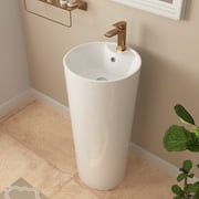 33.66 in. Tall Circular Basin Pedestal Bathroom Sink in Glossy White with Single Faucet Hole and Overflow