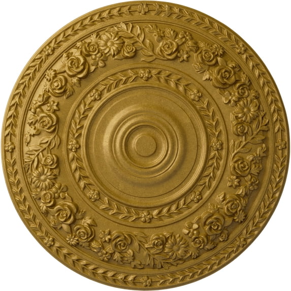 33 7/8"OD x 2 3/8"P Rose Ceiling Medallion (Fits Canopies up to 13 1/2"), Hand-Painted Pharaohs Gold