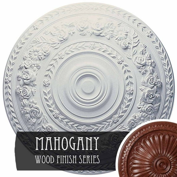 33 7/8"OD x 2 3/8"P Rose Ceiling Medallion (Fits Canopies up to 13 1/2"), Hand-Painted Red Mahogany