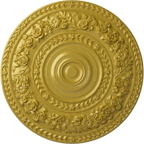 33 7/8"OD x 2 3/8"P Rose Ceiling Medallion (Fits Canopies up to 13 1/2"), Hand-Painted Rich Gold