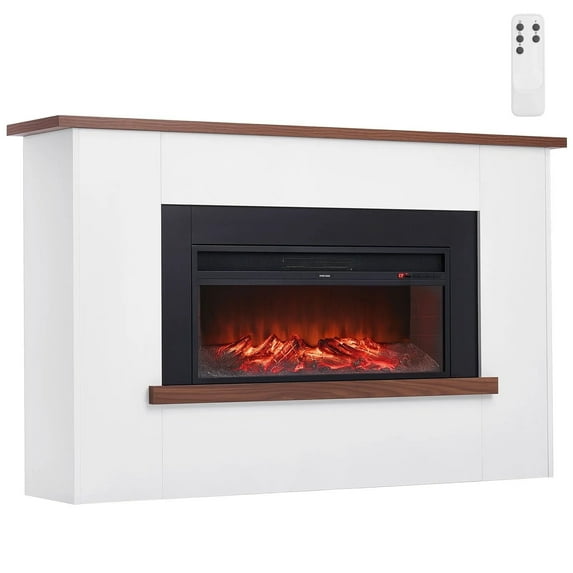 33-65 Inches Freestanding Fireplaces, 1500W 5120BTU Fake Electric Fireplace Stove Heater with Mantel, Overheating Protection, Adjustable Flames,Timer, Remote, for Living Room,Bedroom