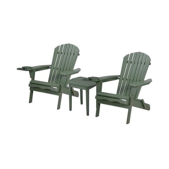 33.75 x 33 x 27.75 in. 2 Foldable Chair with Cup Holder & 1 End Table, Green