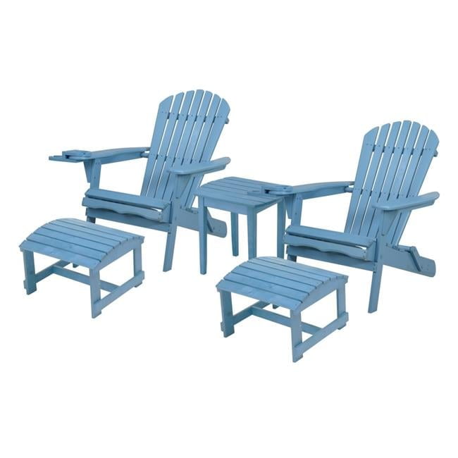 33.75 x 33 x 27.75 in. 2 Foldable Chair with Ottoman & 1 End Table, Sky Blue