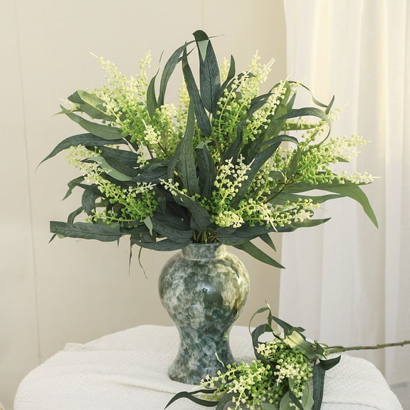 33.7in Artificial Eucalyptus Stem Long Faux Greenery Branch with Flexible Leaves, Waterproof Outdoor Indoor Decorative Plant for Porch Garden Vase Arrangement