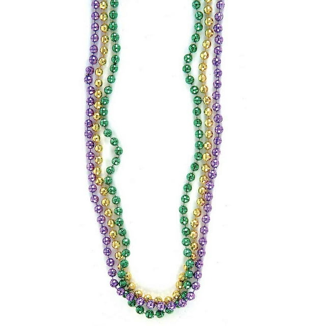 33" 7mm Mardi Gras Disco Ball  Party Beads Necklaces 12ct, Purple Green Gold
