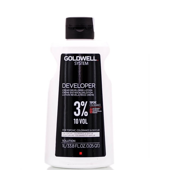 33.8 oz , Goldwell System Cream Developer Lotion (For Topchic, Colorance and Oxycur) 3% 10 Vol hair beauty, Pack of 1 w/ Sleekshop Pink Comb