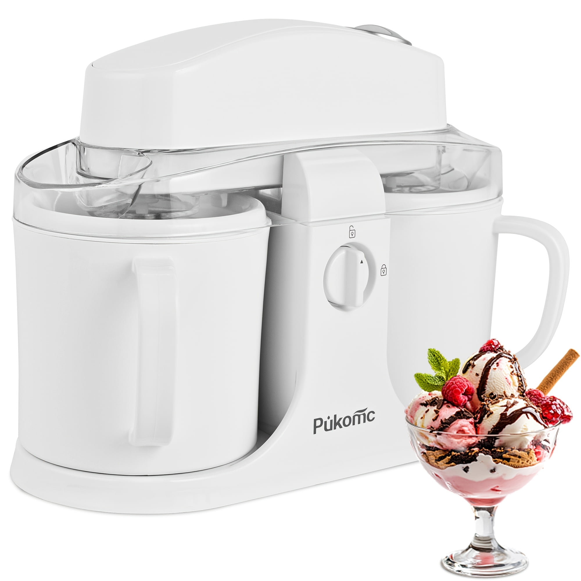 33.81oz Dual-Cup Ice Cream Maker, Dual Flavor Frozen Yogurt Machine, ABS Separated Easy Clean Design, Compact Electric Kitchen Gadget for Party Holiday Gift