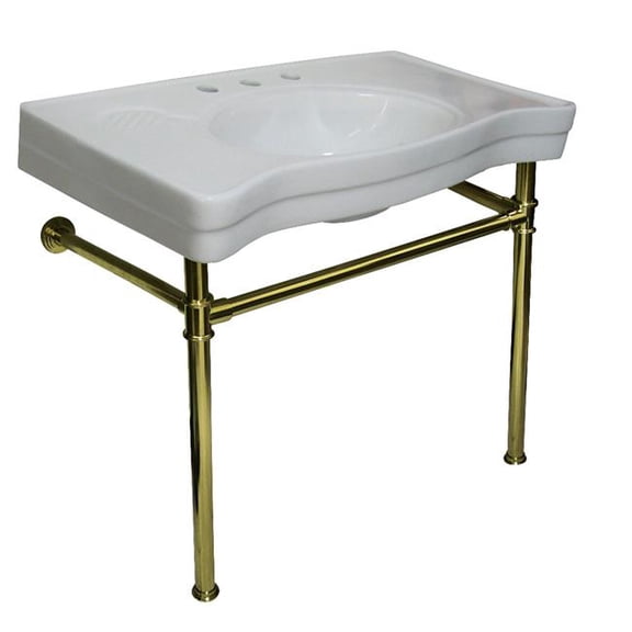 33.88 in. Imperial Ceramic Console Sink with Stainless Steel Legs, White & Polished Brass