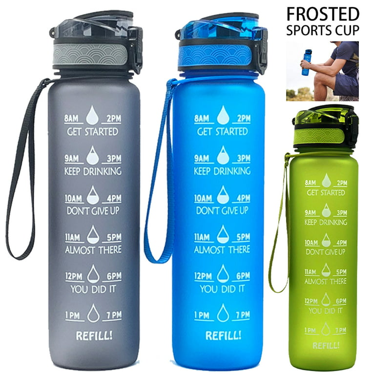 Sports Water Bottle with Time Marker BPA Free Water Jug 1000ml - Black White