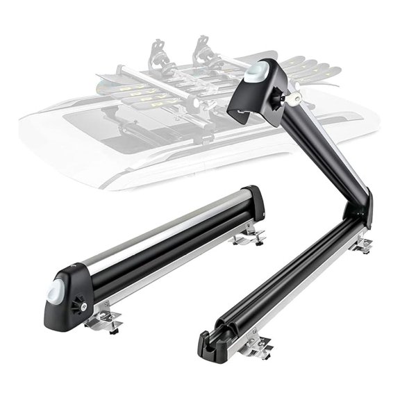 33'' Aluminum Universal Ski Roof Rack Fits 6 Pairs Skis or 4 Snowboards, Ski Roof Fit Most Vehicles Equipped Cross Bars