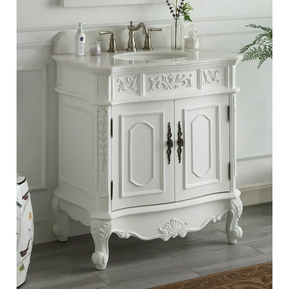 33" Benton Collection Benson Antique White French Bathroom Vanity HF-021W-AW