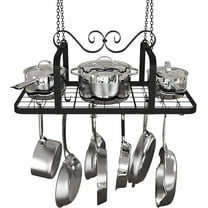 33” Black Pot Rack Hanging, Heavy Duty Metal Ceiling Pot Rack with 15 Hooks, Pot and Pan Hanging Rack Organizer for Kitchen Cookware Utensils