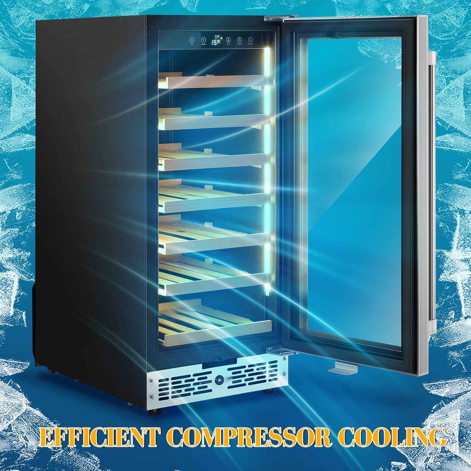 PartyKindom 33 Bottle Wine Cooler Refrigerator with Glass Door and Digital Control Black