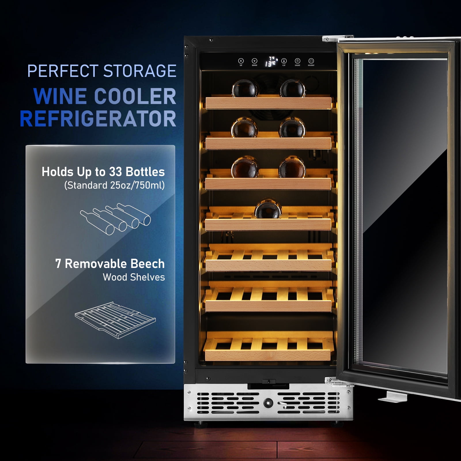 33 Bottle Mini Wine Fridge with Glass Door, Small Wine Cellar Beverage ...