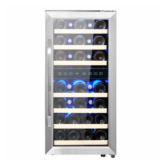 33 Bottle Wine Cooler Dual Zone Freestanding Refrigerator with LED Light