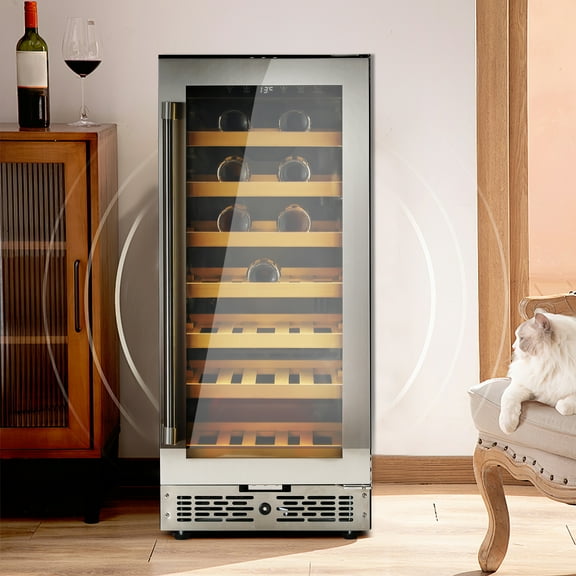 33 Bottle Wine Cooler Refrigerator, 41F-64F Freestanding Compressor Wine Chiller