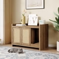 thumbnail image 1 of 33'' Cat Litter Box Enclosure with Rattan Door,Hidden Litter Cabinet Furniture with Cat Scratch Pad for Living Room, Rustic Oak, 1 of 8