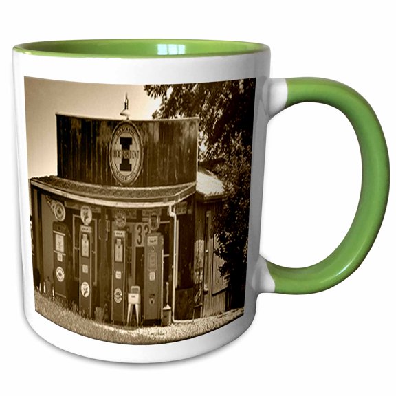 3drose, 33 Cents, Old Gas Station, 11oz Two-tone Green Mug