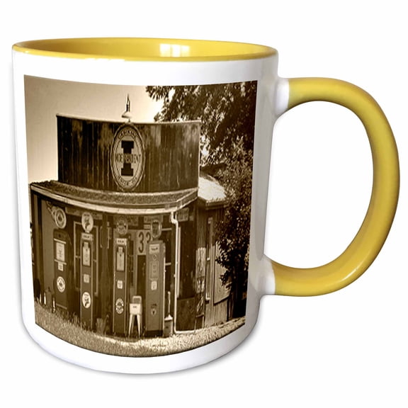 3drose, 33 Cents, Old Gas Station, 15oz Two-tone Yellow Mug