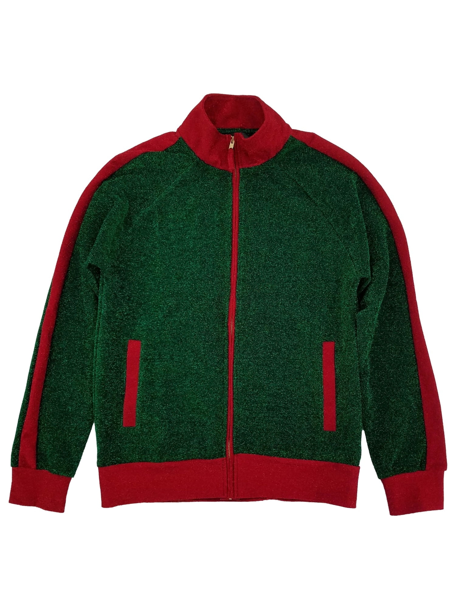 33 Degrees Mens Green & Red Christmas Stretch Sparkle Zip Track
