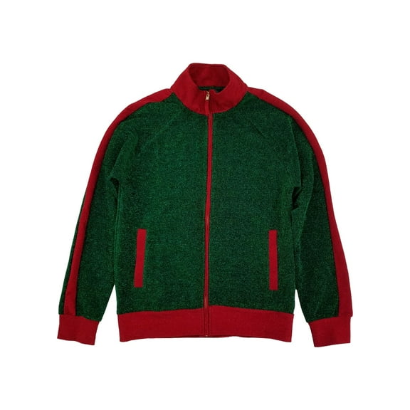 33 Degrees Mens Green & Red Christmas Stretch Sparkle Zip Track Jacket Small