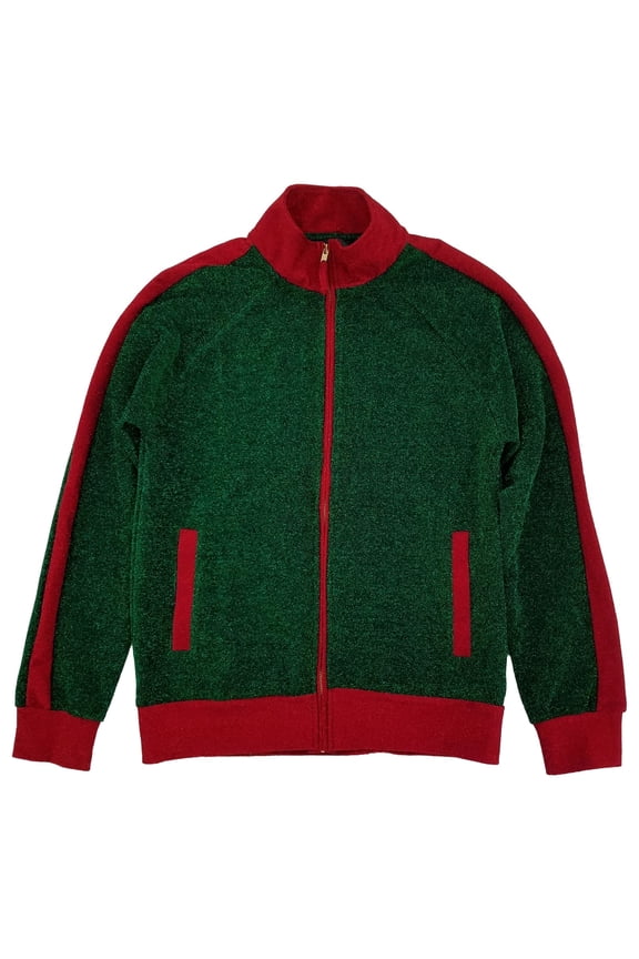 Mens Green & Red Christmas Stretch Sparkle Zip Track Jacket Small