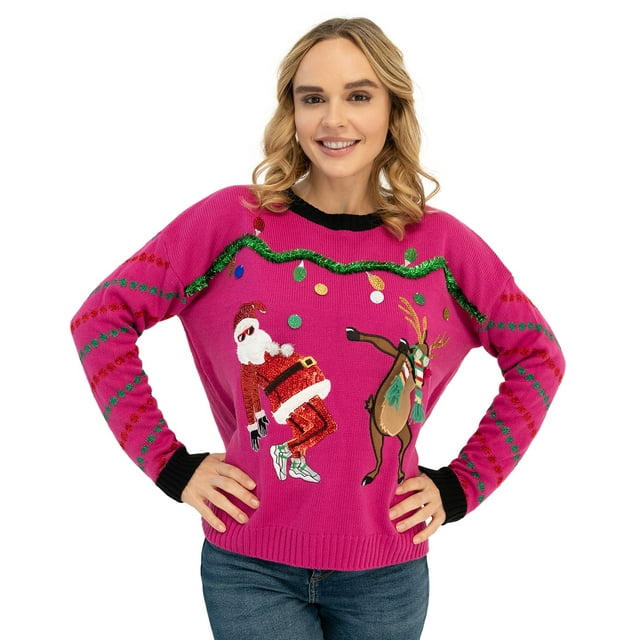 33 Degrees Women's Ugly Christmas Sweater with Dancing Santa and ...