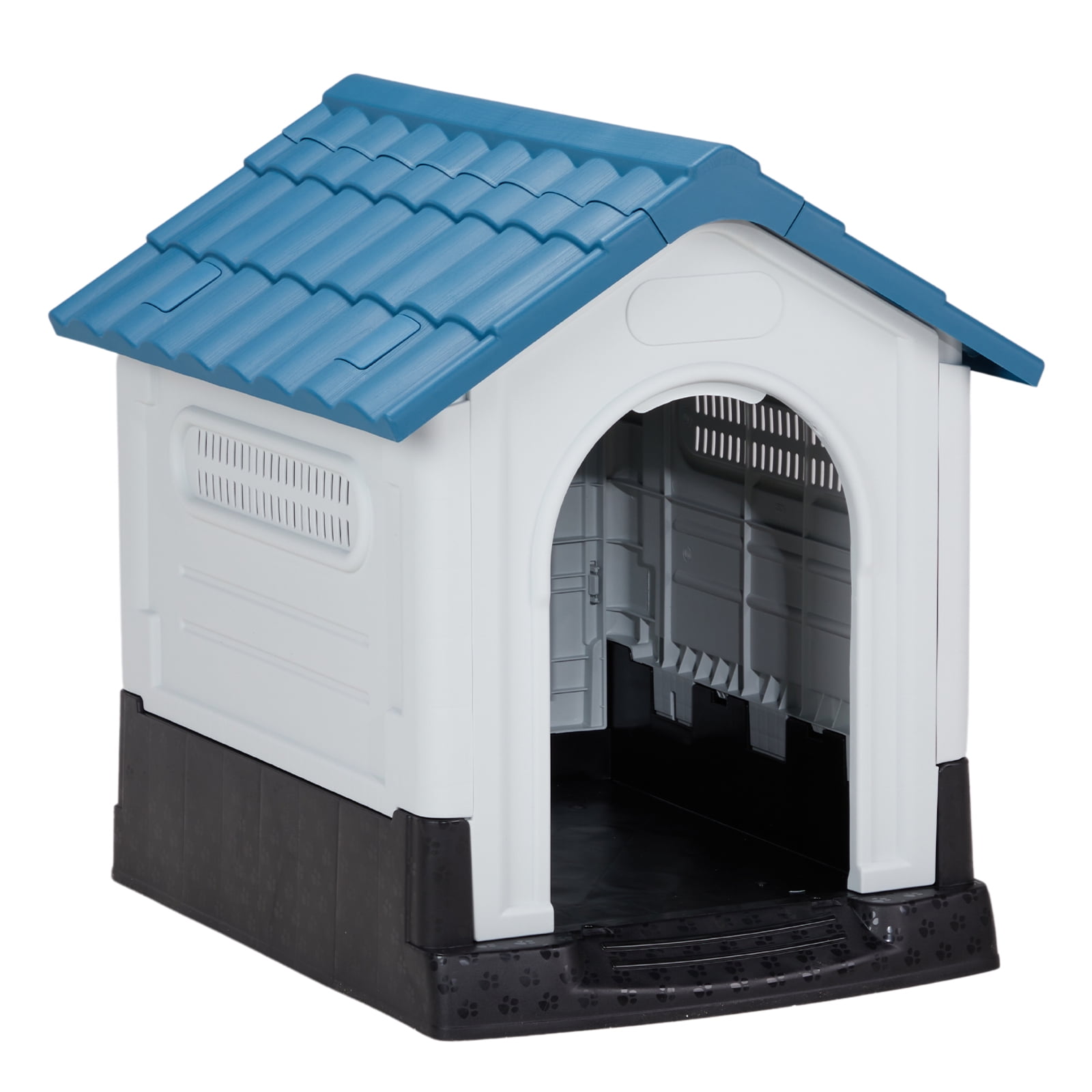 33" Dog House, Indoor Outdoor Large Doghouse Pet House with Air Vents and Elevated Floor, Insulated Water Resistant Puppy Shelter Kennel, Blue & White