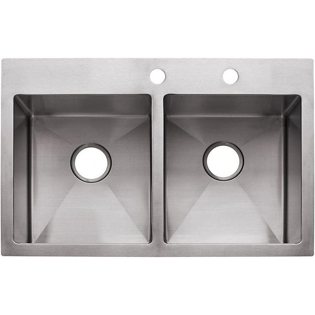 33" Dual Mount Double Bowl 2Hole Kitchen Sink, Stainless Steel