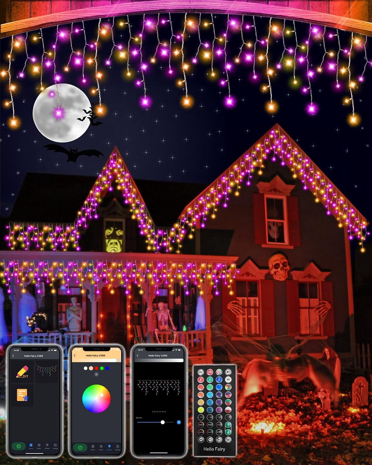 Multicolor Led Timer 33 FT 299 LED Smart Icicle Lights Halloween Color Changing 58 ...