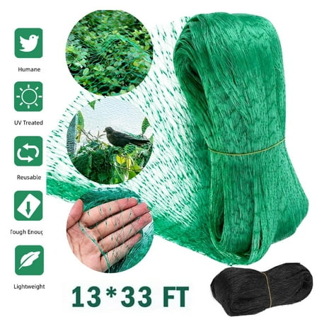 33 FT Anti Bird Net - Garden Protection Mesh for Fruit Trees, Plants, Crops & Ponds. (Green)